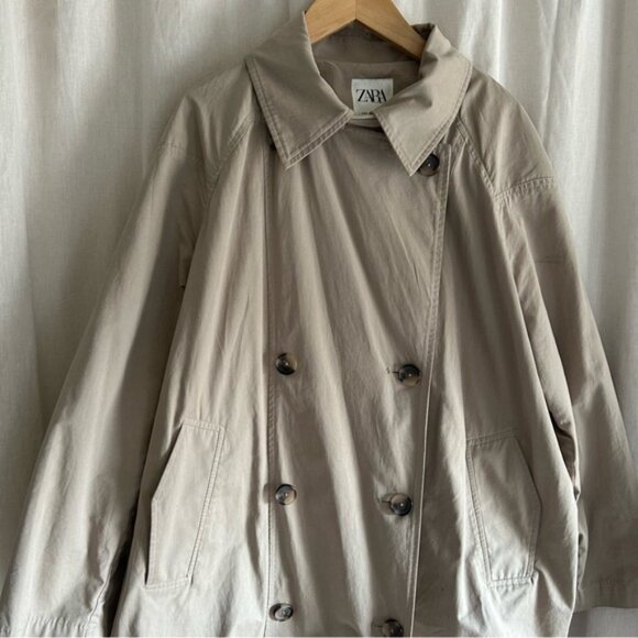 ZARA Beige Oversized Trench Coat Size S - Picture 5 of 9